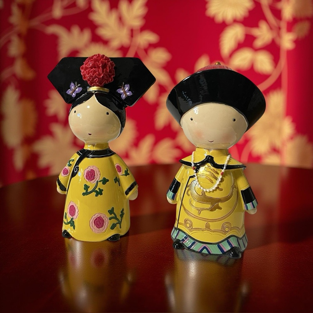 Vintage Chinese-Inspired Figurines - Colorful Coin Banks